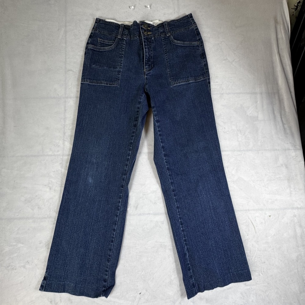 Liz Claiborne Petite Womens Cropped Jeans Blue‎ Denim Patch Pocket Dark Wash 10P